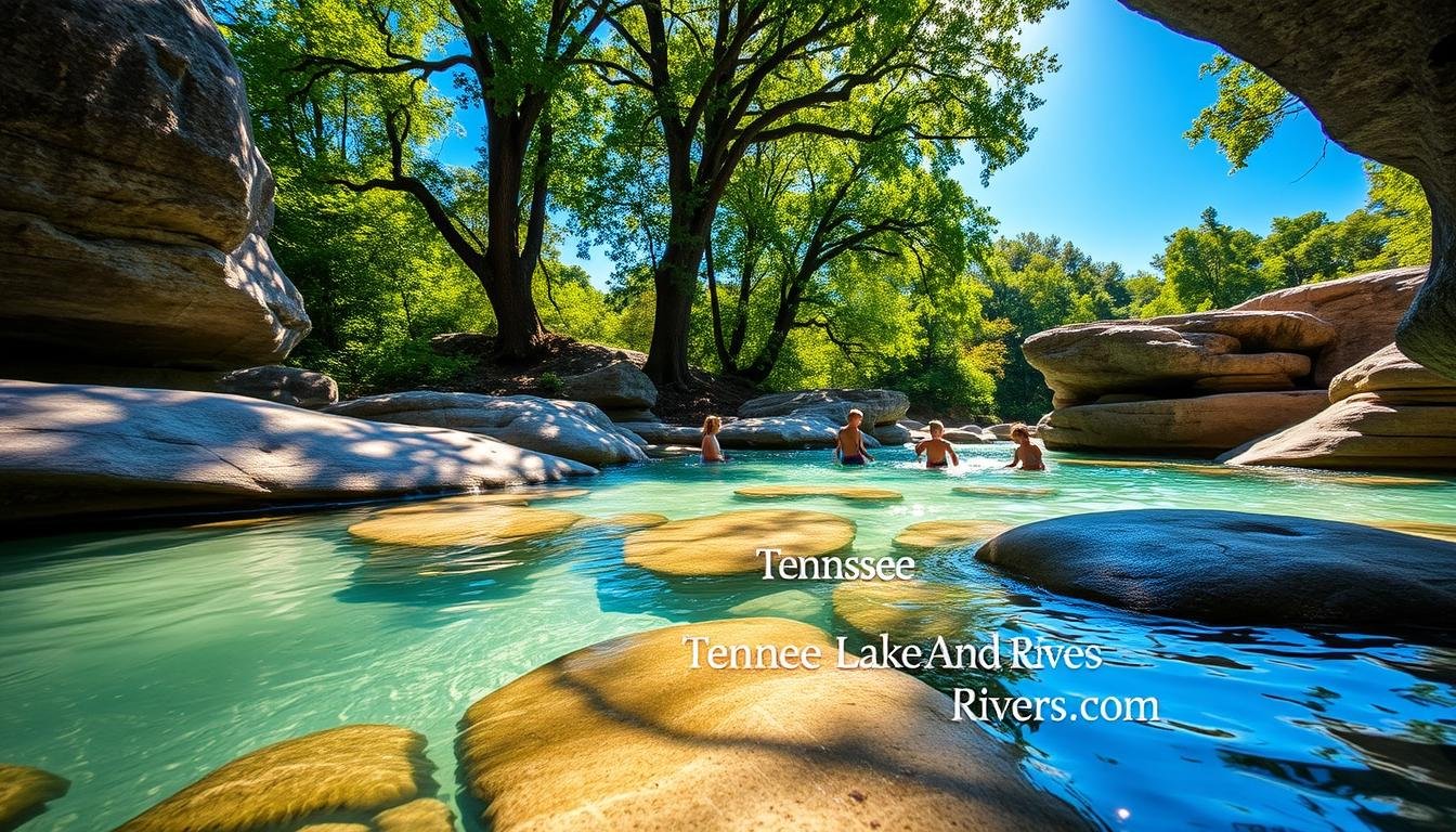 Harpeth River limestone bedrock and swimming-hole setting