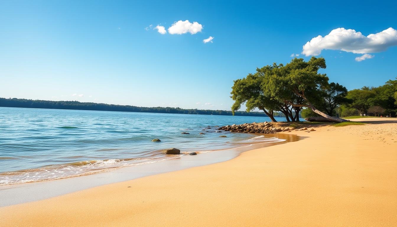 Sandy beach area on a Tennessee lake