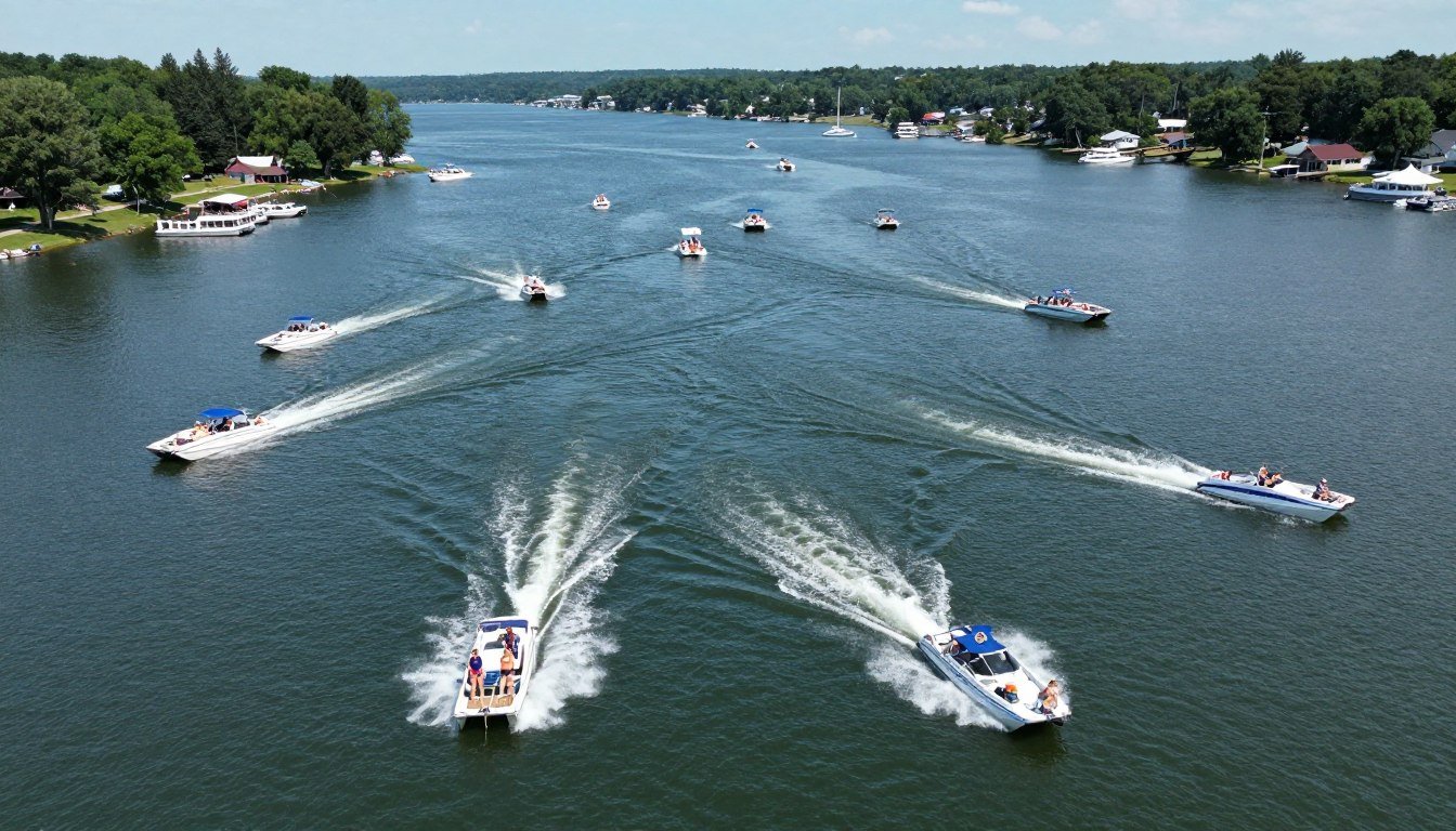 Busy summer boating on a Tennessee lake