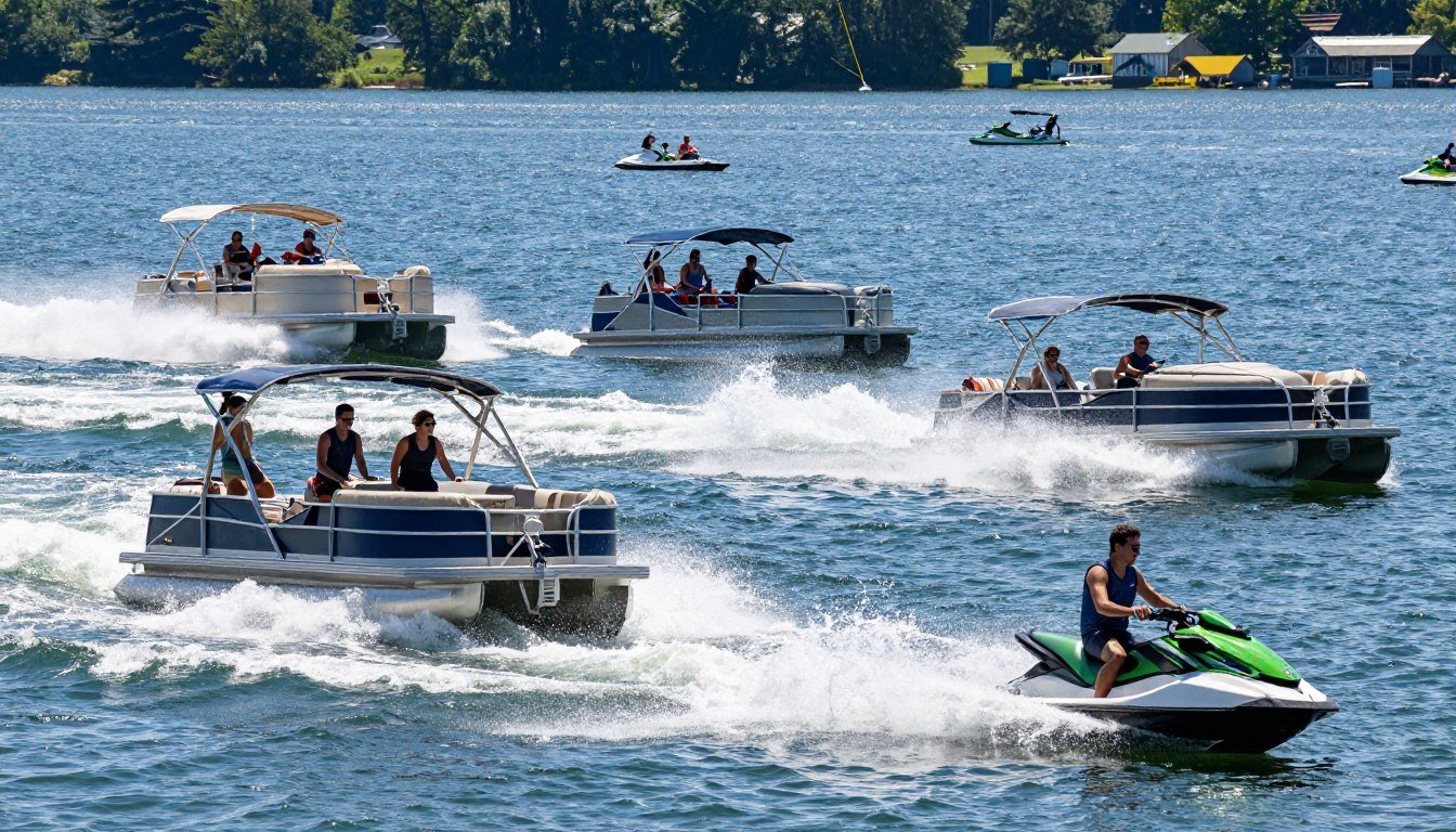 Recreational boats on Percy Priest Lake on a sunny day