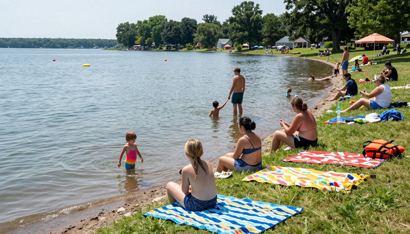 Families at a Percy Priest Lake swimming area